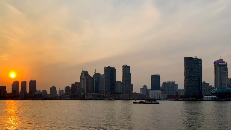 The Shanghai waterfront at sunset