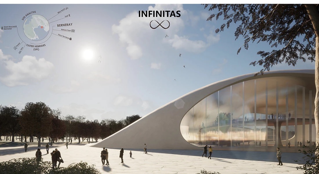 Infinitas Emotion Museum entrance in the coastal landscape