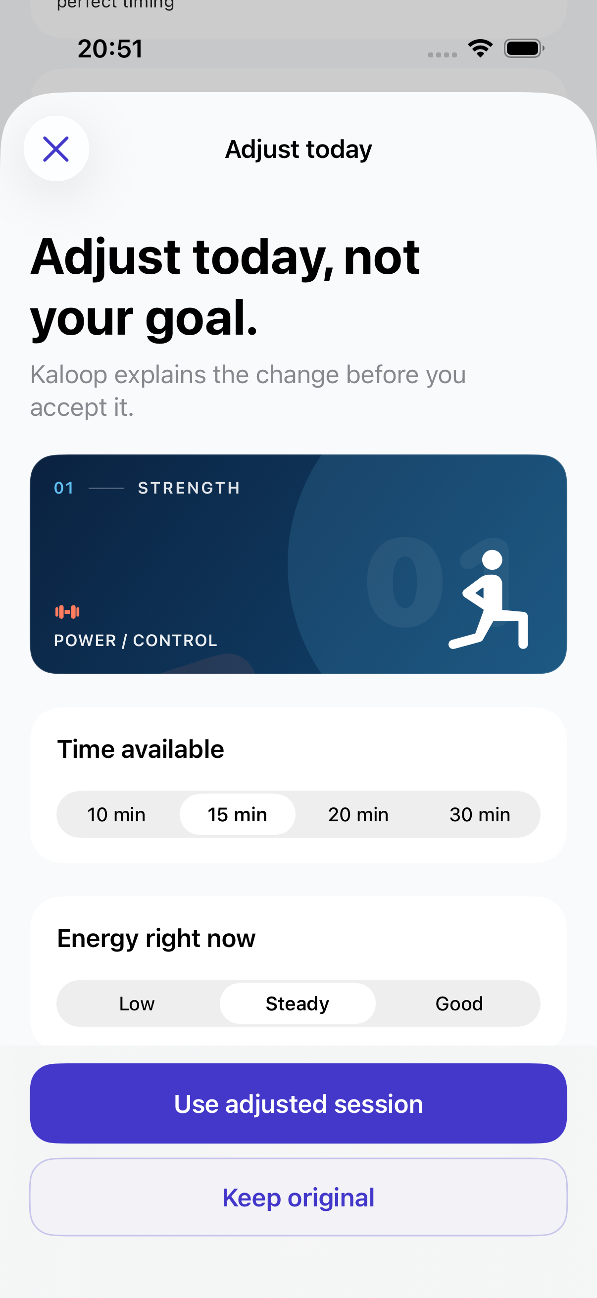 Workout adjustment confirmation