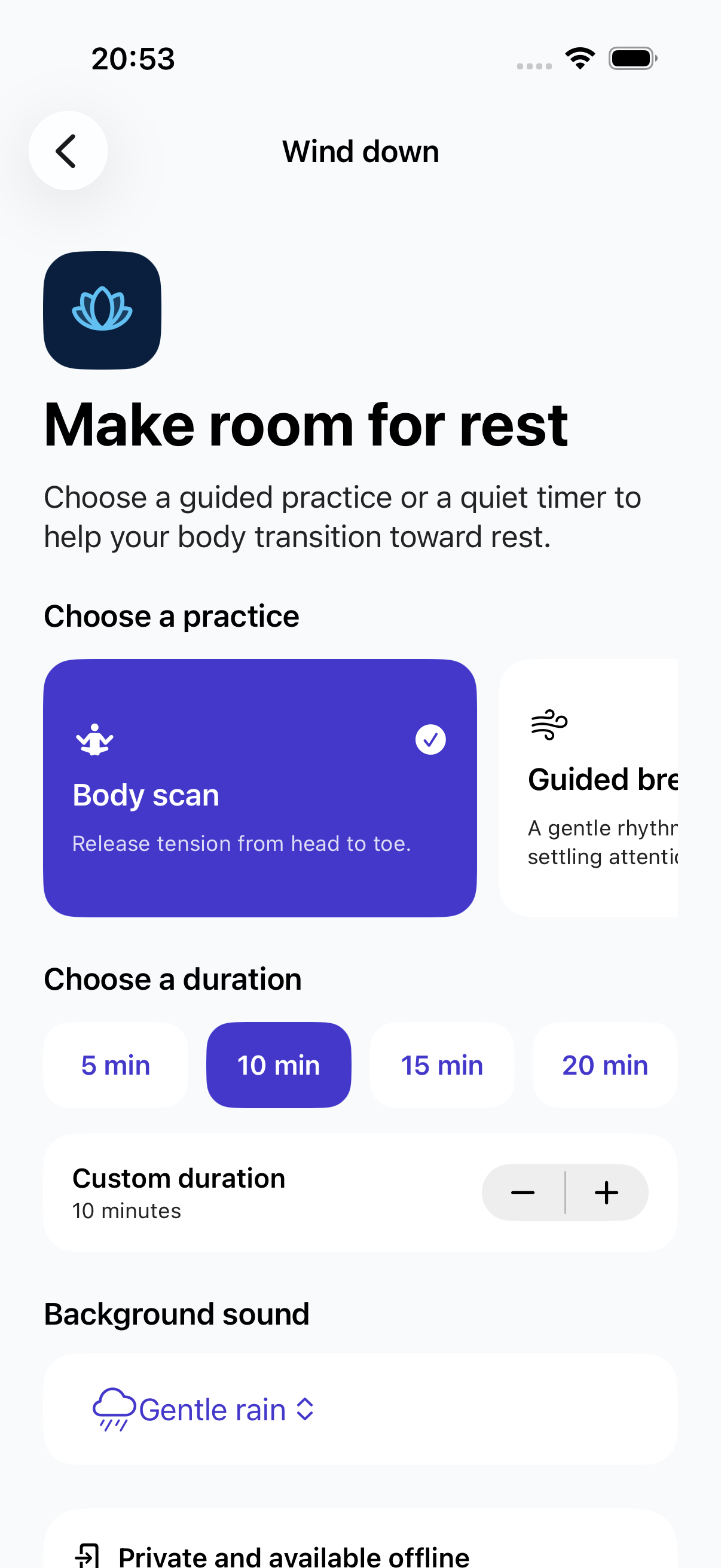 Kaloop Meditation practice and duration setup in Zen