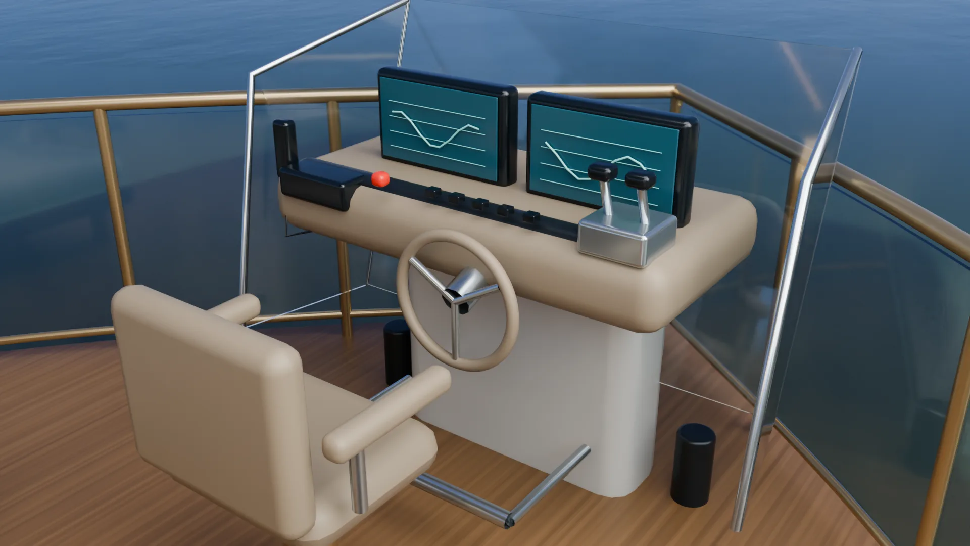 Open helm position with controls and navigation display