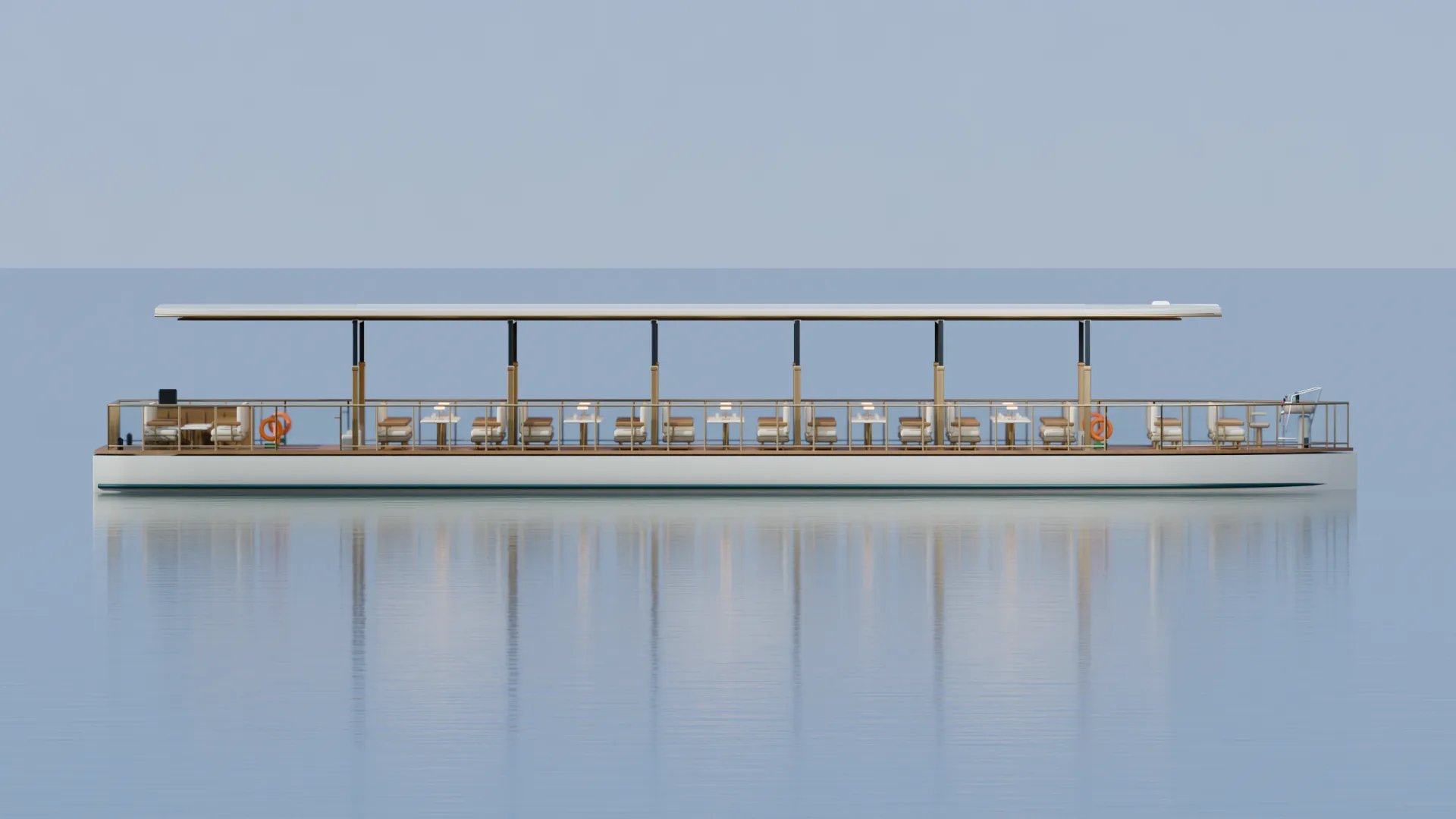Long side profile of the low sightseeing vessel